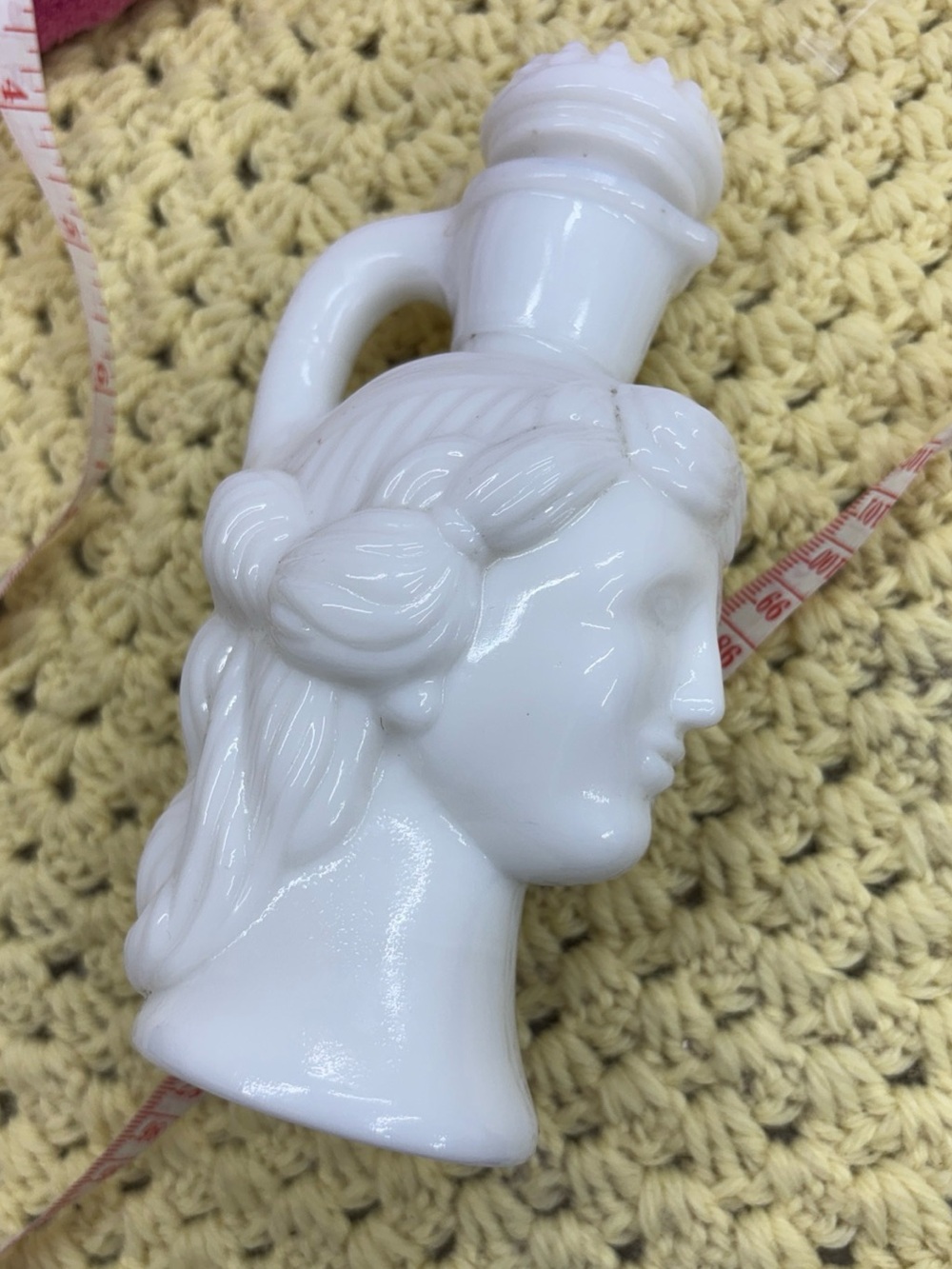 Vtg avon Grecian pitcher/decanter milk glass w/ cork stopper